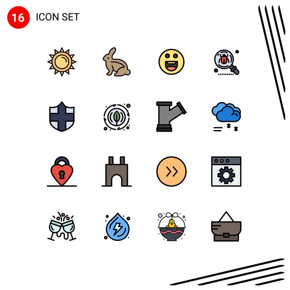 Editable Vector Line Pack of 16 Simple Flat Color Filled Lines of security search emojis insect bug Editable Creative Vector Design Elements