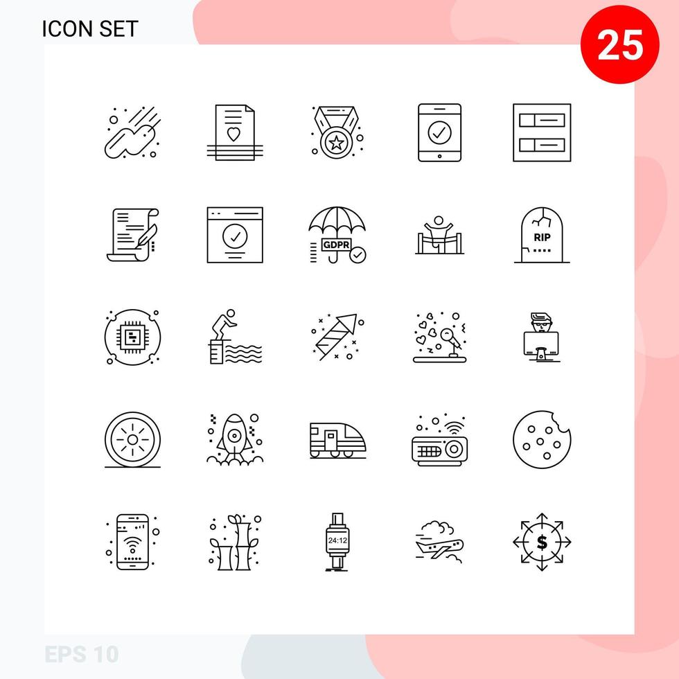 conjunto de 25 iconos de interfaz de usuario modernos signos de símbolos para cuentas de logro de cuadrícula de acuerdo elementos de diseño de vector editables completos
