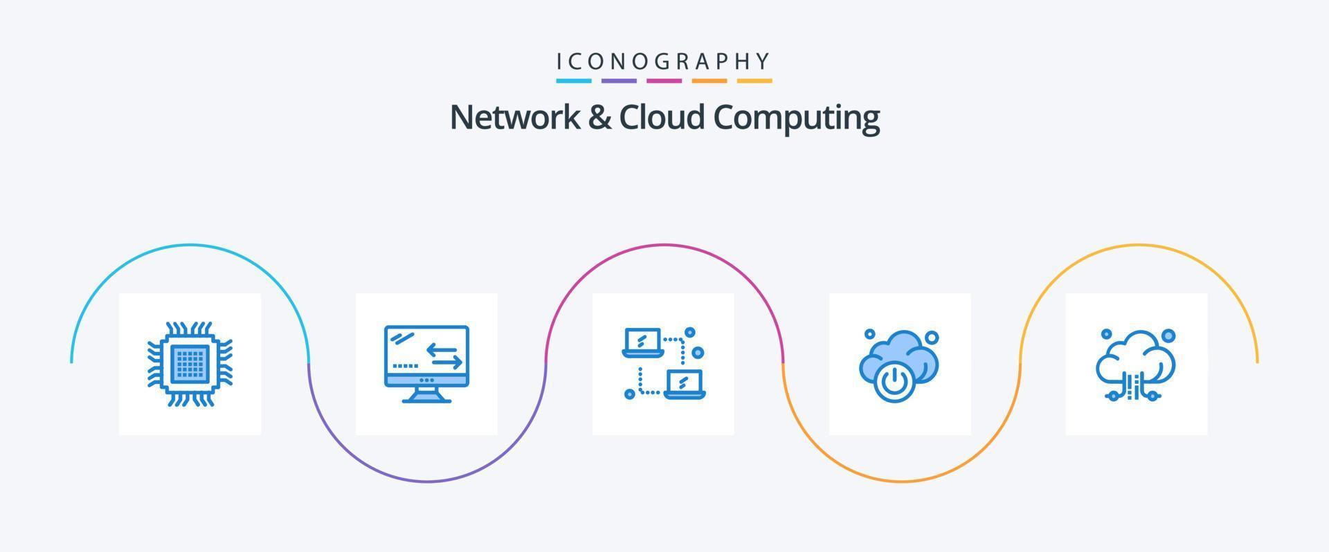 Network And Cloud Computing Blue 5 Icon Pack Including connection. technology. technology. power. transfer vector