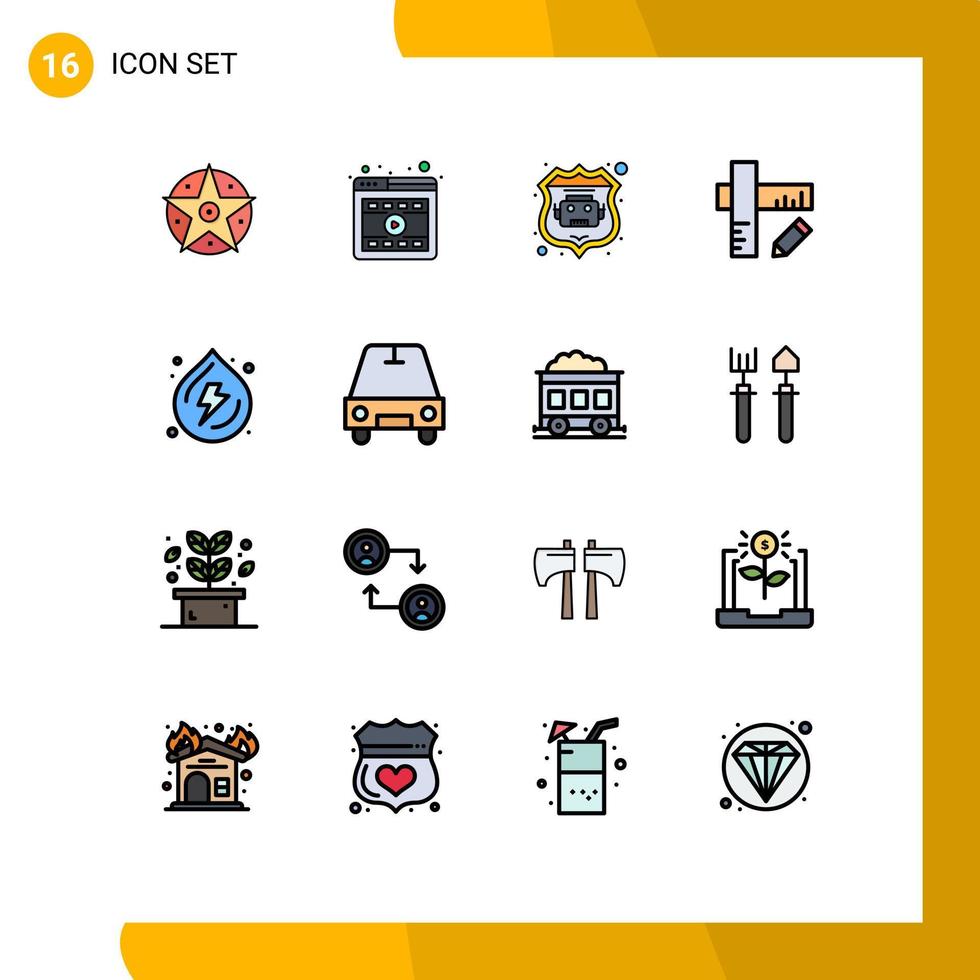 16 Flat Color Filled Line concept for Websites Mobile and Apps power spring internet bot droop geometry Editable Creative Vector Design Elements