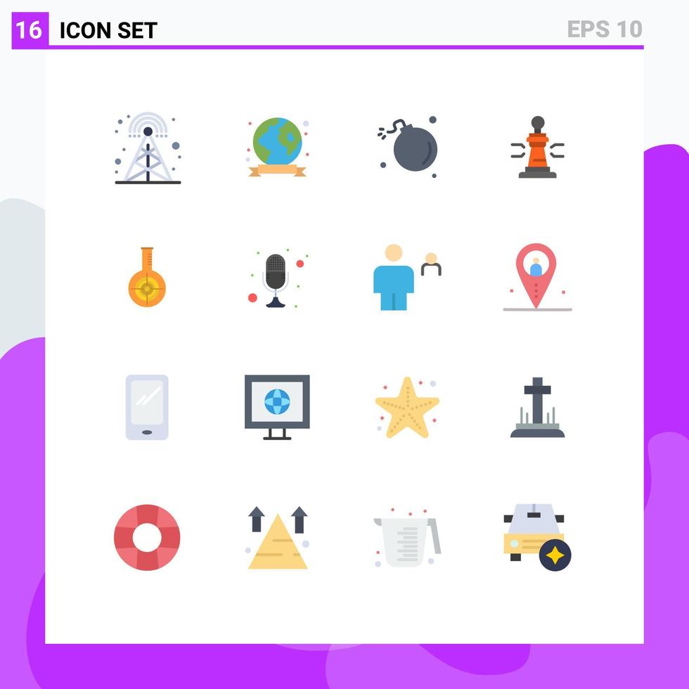 Group of 16 Modern Flat Colors Set for poker player bomb game science Editable Pack of Creative Vector Design Elements