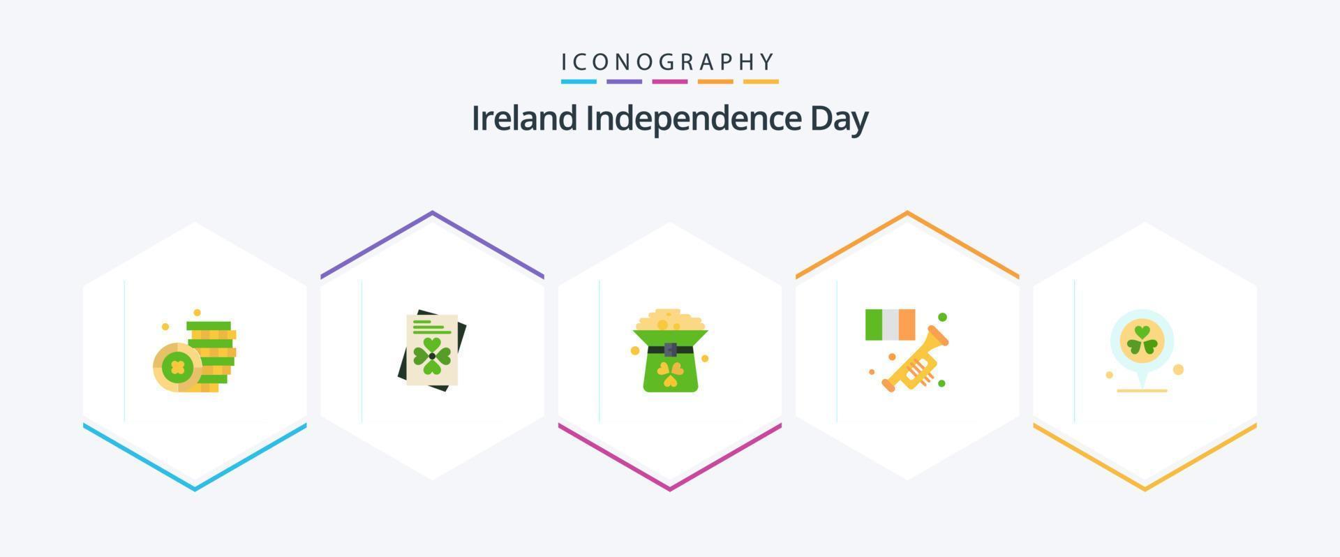 día de la independencia de irlanda 25 paquete de iconos planos que incluye la ubicación. trompeta. verde. música. bocina vector
