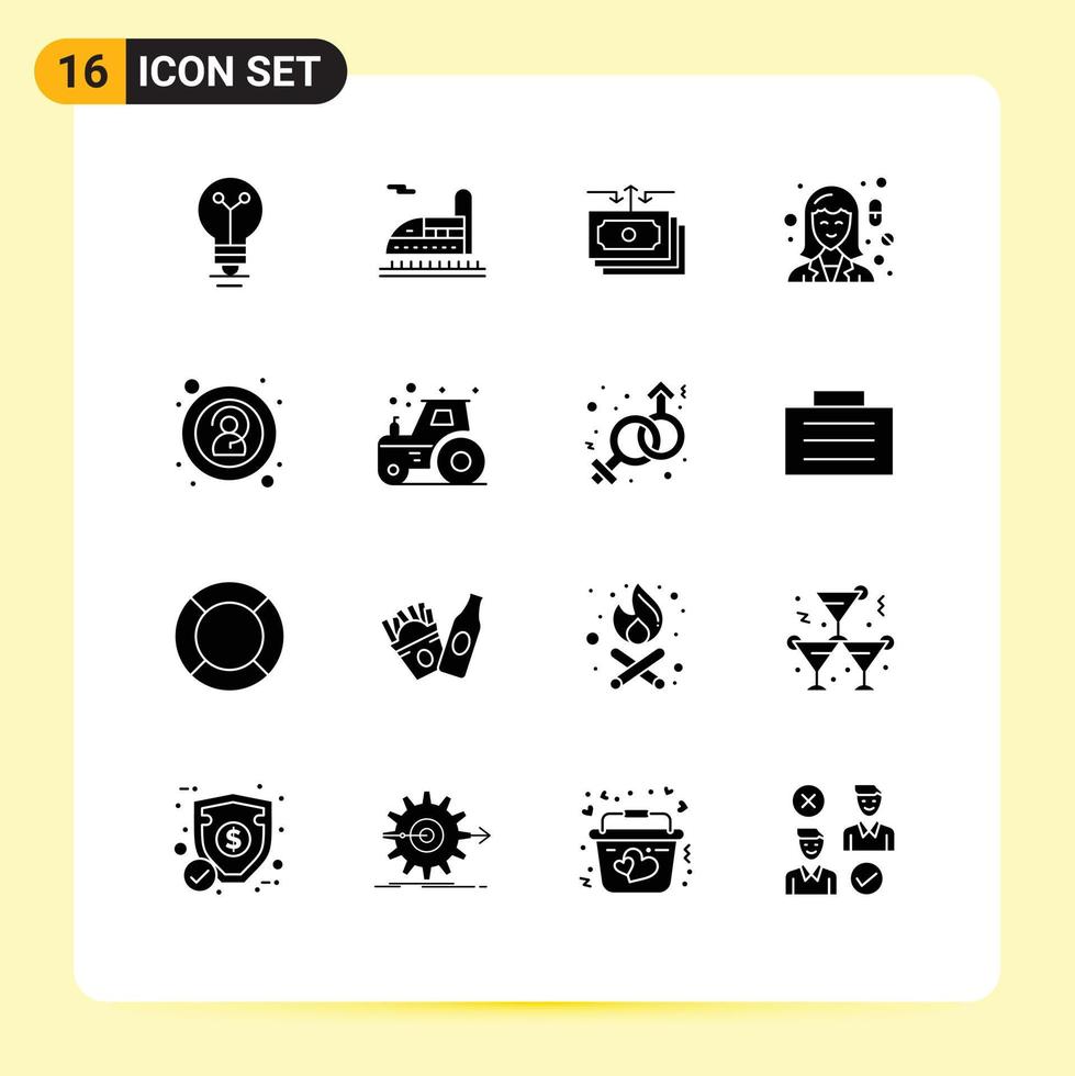 Set of 16 Commercial Solid Glyphs pack for anonymity pharmacy flow medicine chemist Editable Vector Design Elements
