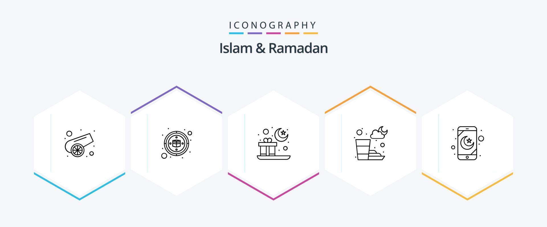 paquete de iconos de 25 líneas de islam y ramadán que incluye . aplicación movil. mubarak. móvil. Ramadán vector