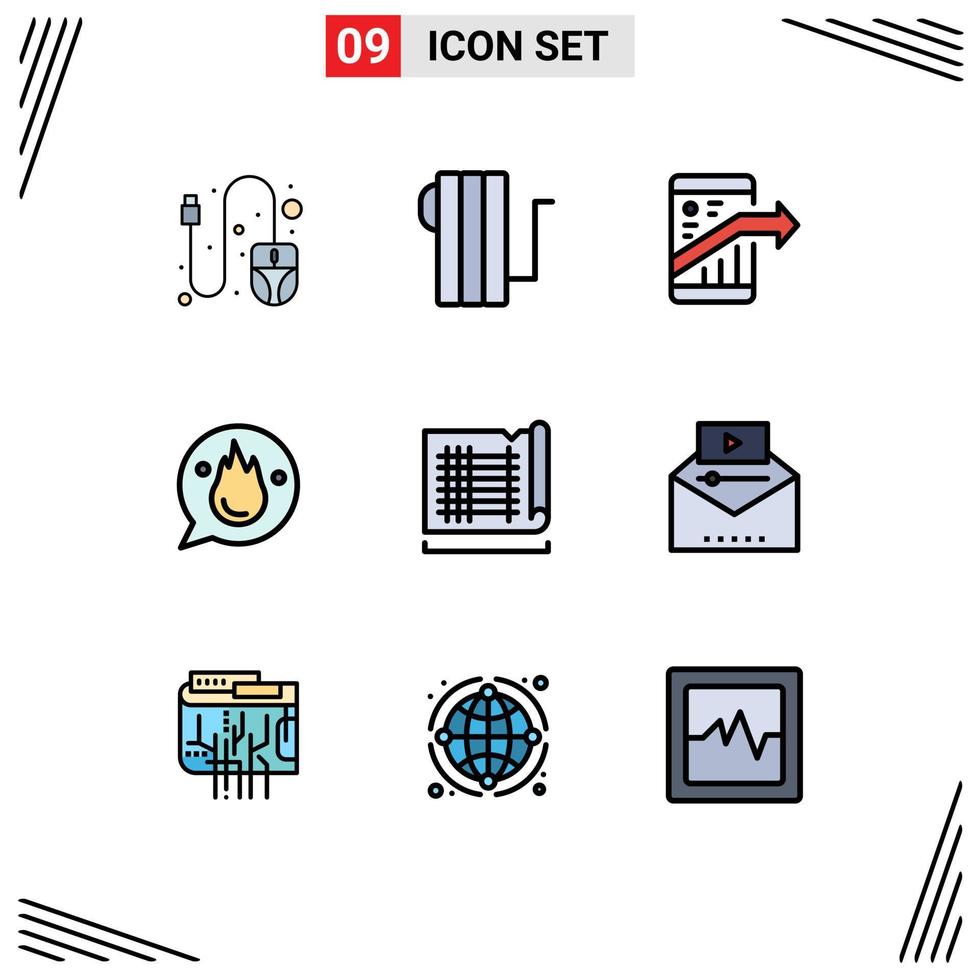 Pictogram Set of 9 Simple Filledline Flat Colors of construction motivation business education chat Editable Vector Design Elements