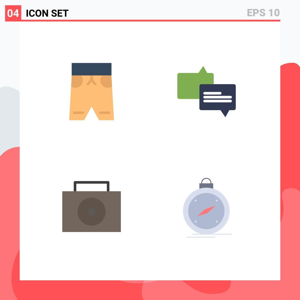 Pack of 4 creative Flat Icons of beach compass shorts message navigation Editable Vector Design Elements