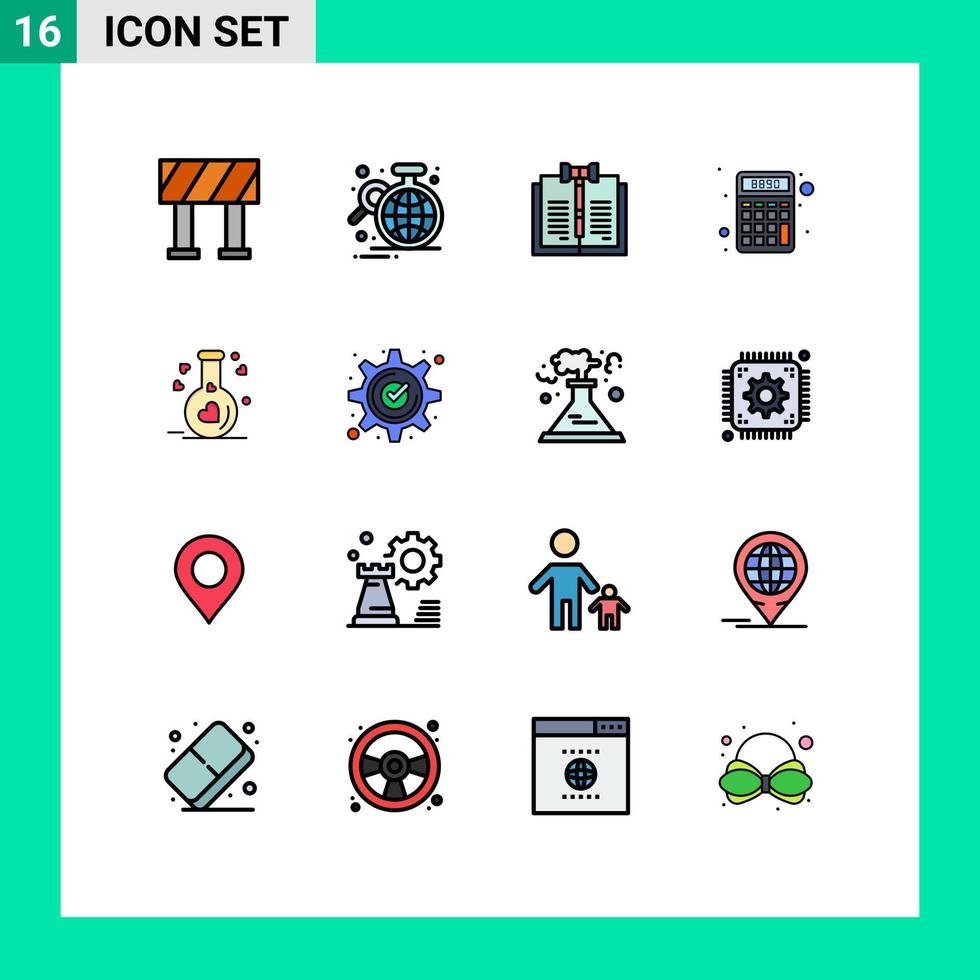 Universal Icon Symbols Group of 16 Modern Flat Color Filled Lines of love money copyright math calculator Editable Creative Vector Design Elements