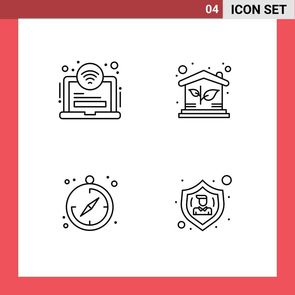 Group of 4 Filledline Flat Colors Signs and Symbols for area compass wifi investment action Editable Vector Design Elements