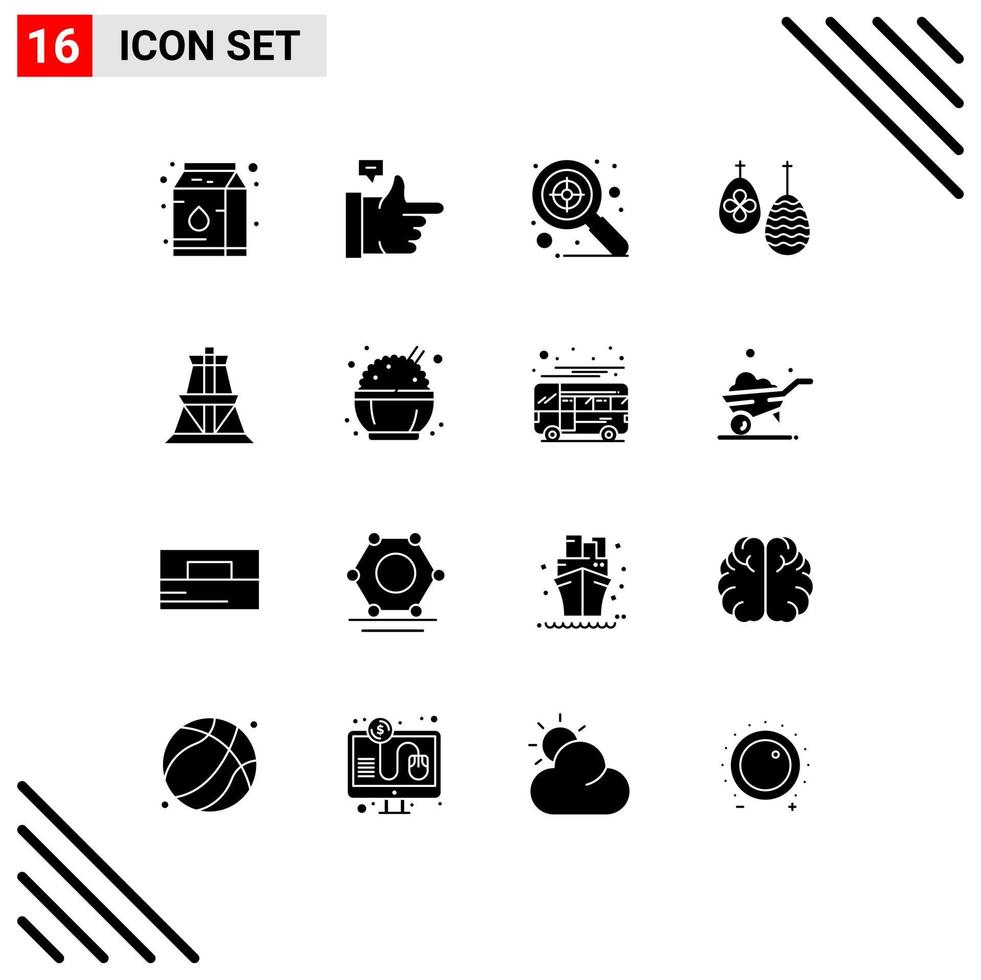 Solid Glyph Pack of 16 Universal Symbols of chinese transmission target energy food Editable Vector Design Elements