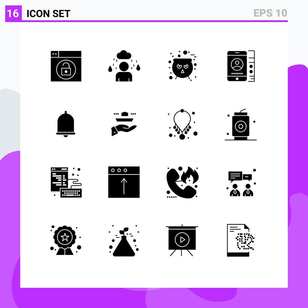 16 Solid Glyph concept for Websites Mobile and Apps notification alert cauldron phone cell Editable Vector Design Elements