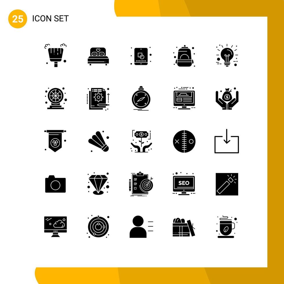 25 Universal Solid Glyph Signs Symbols of innovation business edit school bag Editable Vector Design Elements