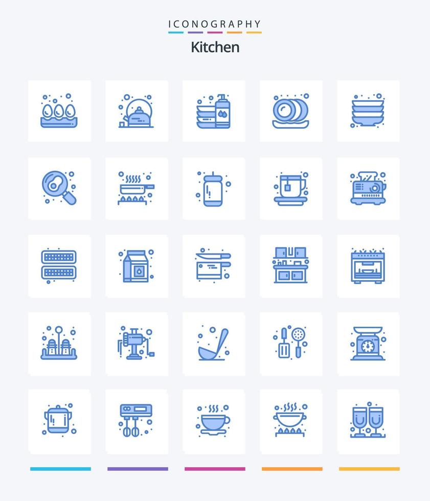 cocina creativa 25 paquete de iconos azules como pan. Cocinando. limpio. platos. cocina vector