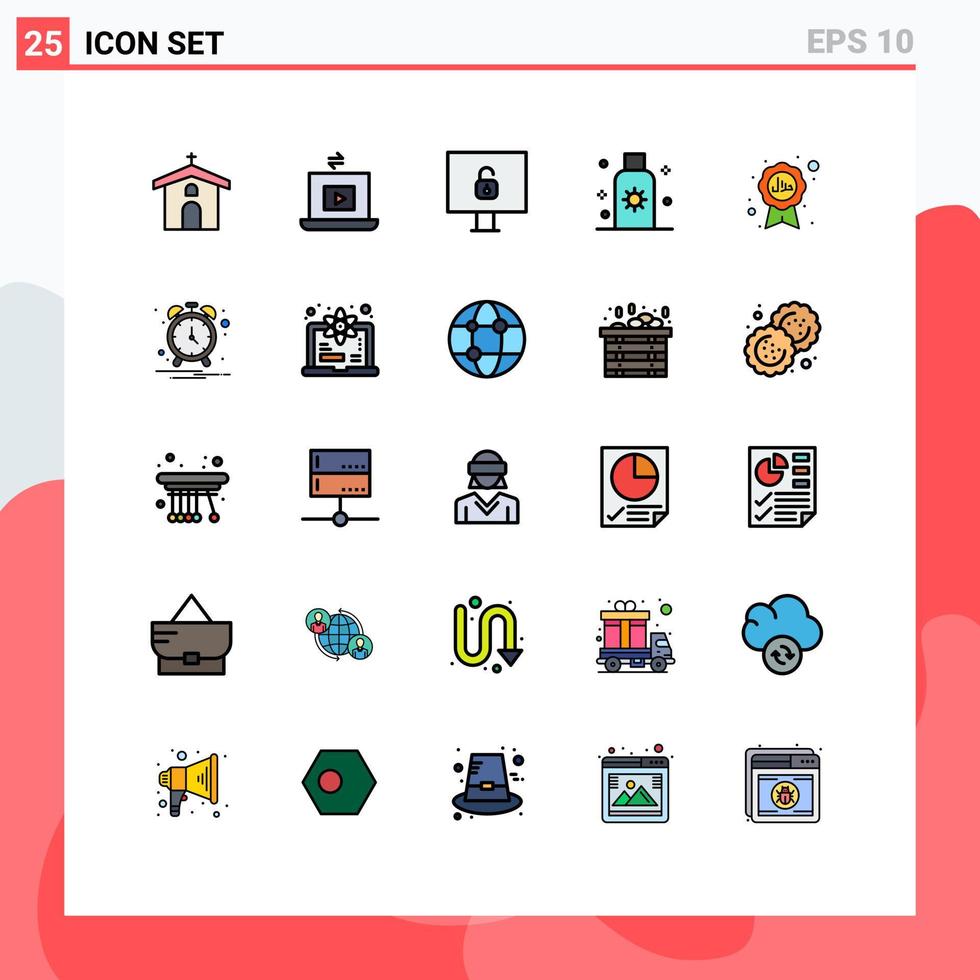Set of 25 Modern UI Icons Symbols Signs for islam sun play summer lotion Editable Vector Design Elements