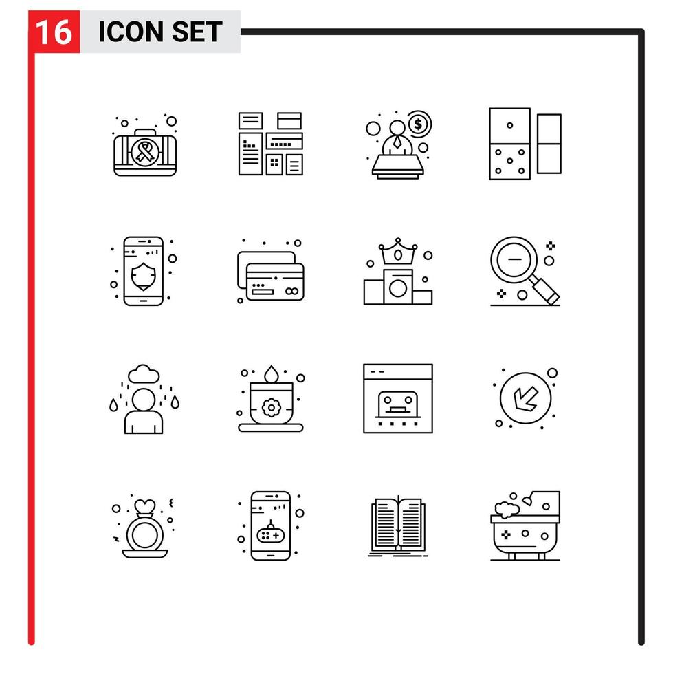 Pack of 16 creative Outlines of card privacy account data domino Editable Vector Design Elements
