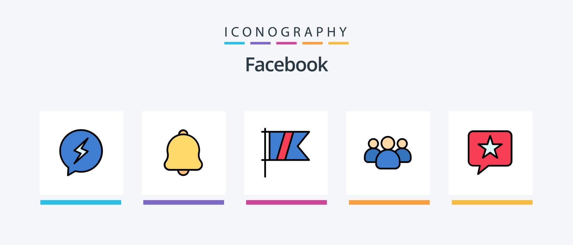 Facebook Line Filled 5 Icon Pack Including work. flag. friends. sport. golf. Creative Icons Design vector