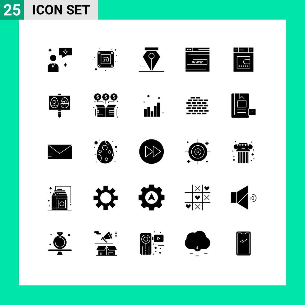 Group of 25 Solid Glyphs Signs and Symbols for egg bath pen dryer website Editable Vector Design Elements