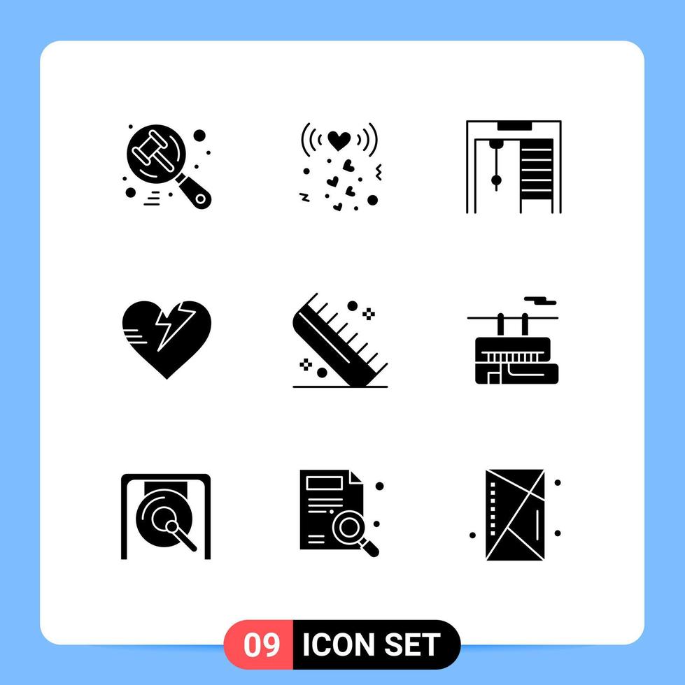 Set of 9 Commercial Solid Glyphs pack for hairdressing comb competition beauty heart Editable Vector Design Elements