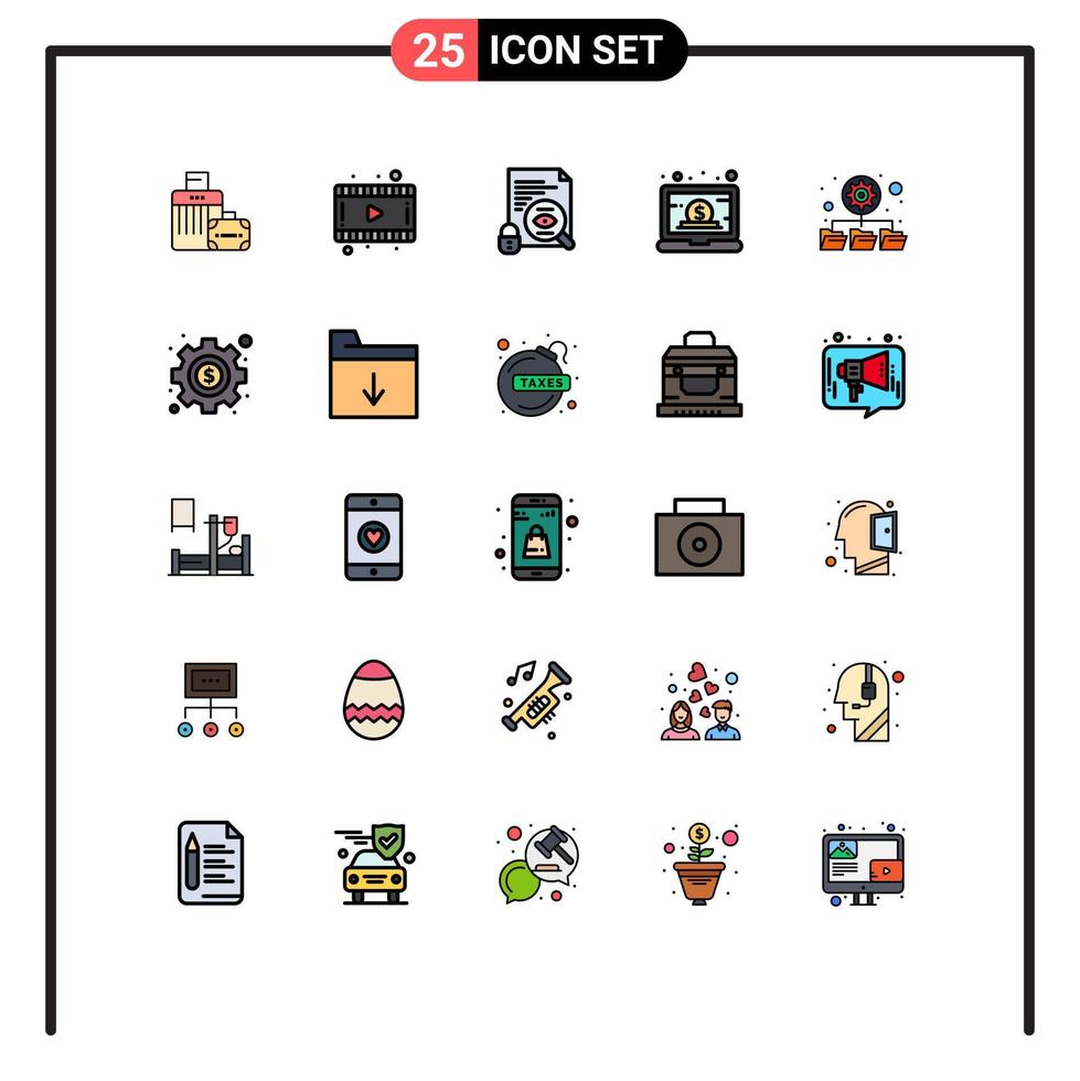 25 Thematic Vector Filled line Flat Colors and Editable Symbols of folders online search management dollar Editable Vector Design Elements