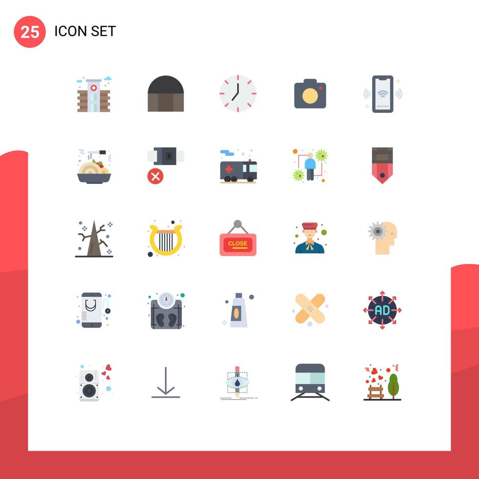 Set of 25 Vector Flat Colors on Grid for wifi phone media picture image Editable Vector Design Elements