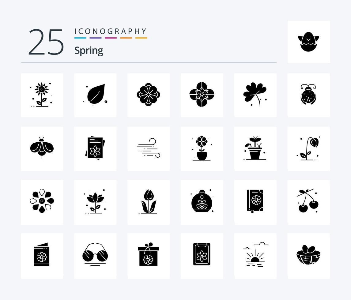 Spring 25 Solid Glyph icon pack including fly. ladybug. anemone. ladybird. beetle vector