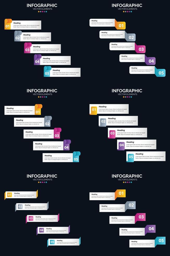 Vector 6 Infographics Pack Presentation slide template 5 Steps cycle diagrams and timelines
