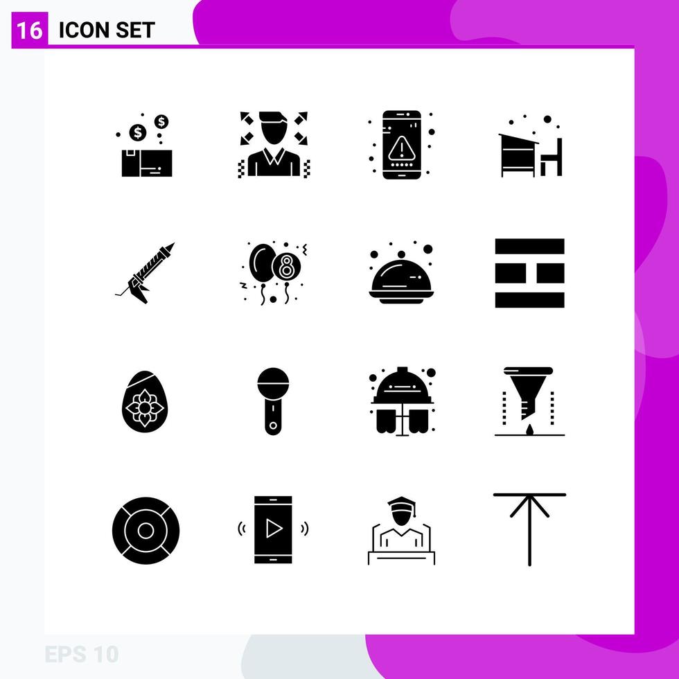 Pictogram Set of 16 Simple Solid Glyphs of school education app desk message Editable Vector Design Elements