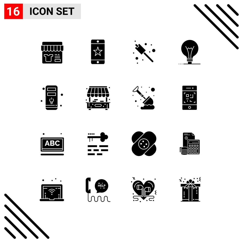 conjunto de 16 iconos de interfaz de usuario modernos símbolos signos para hardware computadora camping bombilla innovación elementos de diseño vectorial editables vector