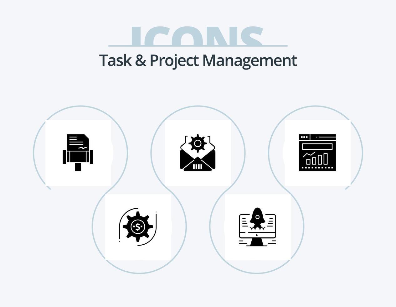 Task And Project Management Glyph Icon Pack 5 Icon Design. . setting . startup. mail . rules vector