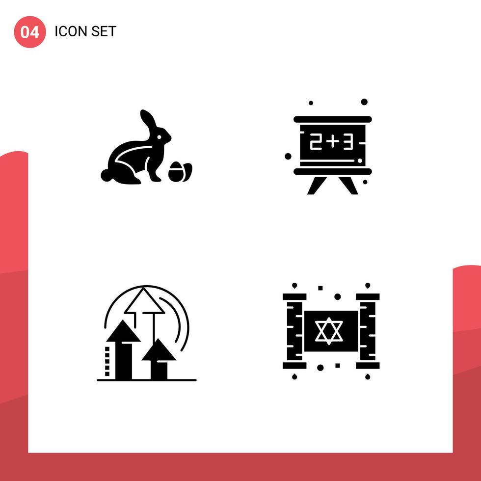 Modern Set of 4 Solid Glyphs and symbols such as robbit method nature education product Editable Vector Design Elements