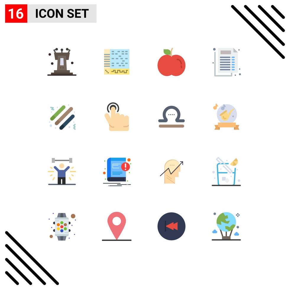 Mobile Interface Flat Color Set of 16 Pictograms of light stick night daw drum report Editable Pack of Creative Vector Design Elements