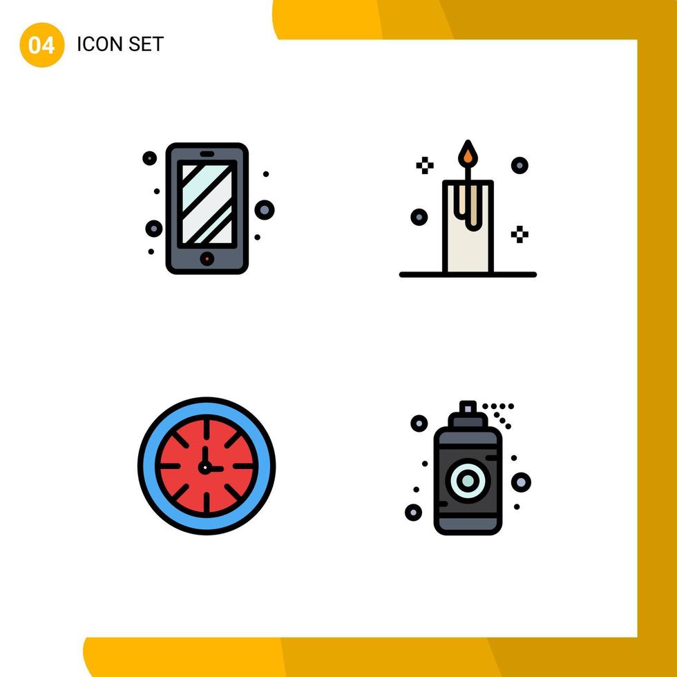 Pictogram Set of 4 Simple Filledline Flat Colors of phone timer candle light global Editable Vector Design Elements