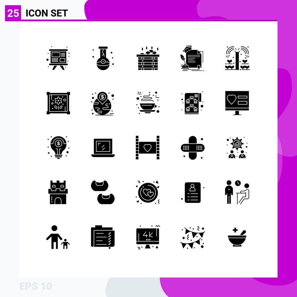 Group of 25 Solid Glyphs Signs and Symbols for agriculture award magic education certificate Editable Vector Design Elements