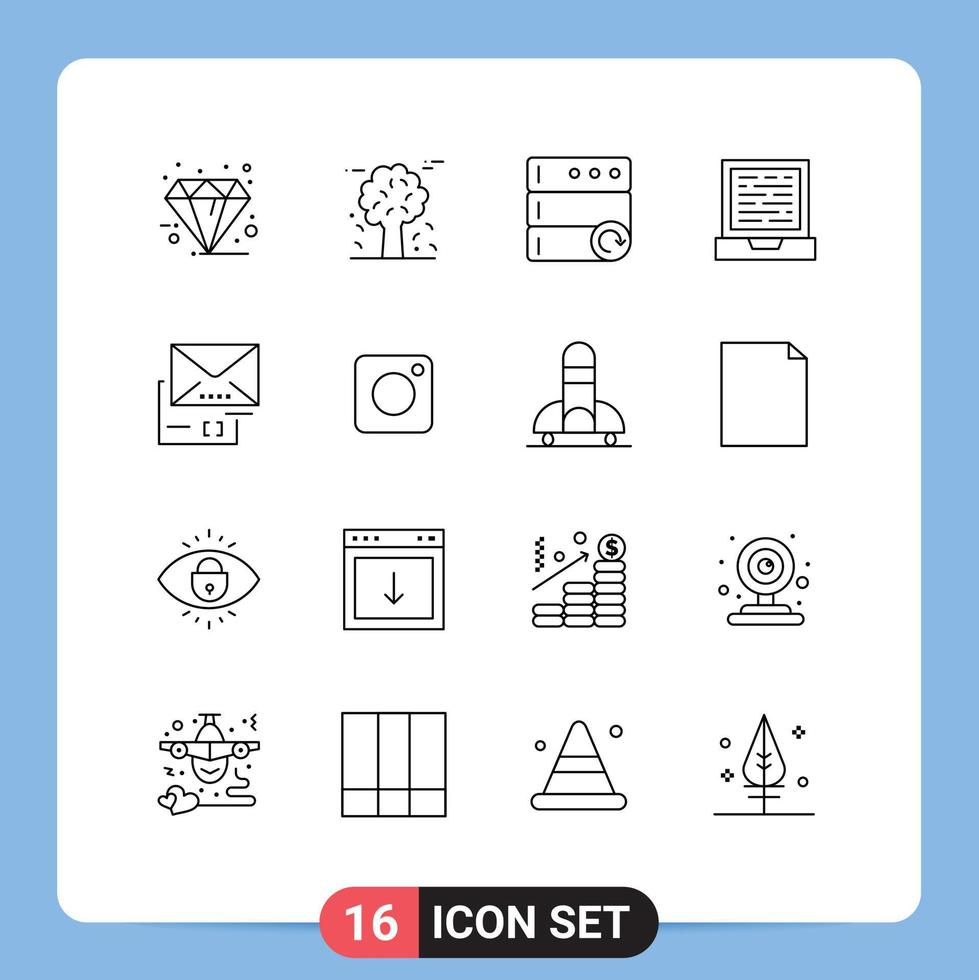 Set of 16 Vector Outlines on Grid for document design pine trees computer server Editable Vector Design Elements