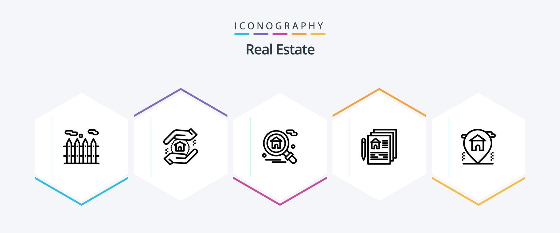 Real Estate 25 Line icon pack including location . pen. home . home . blueprint vector