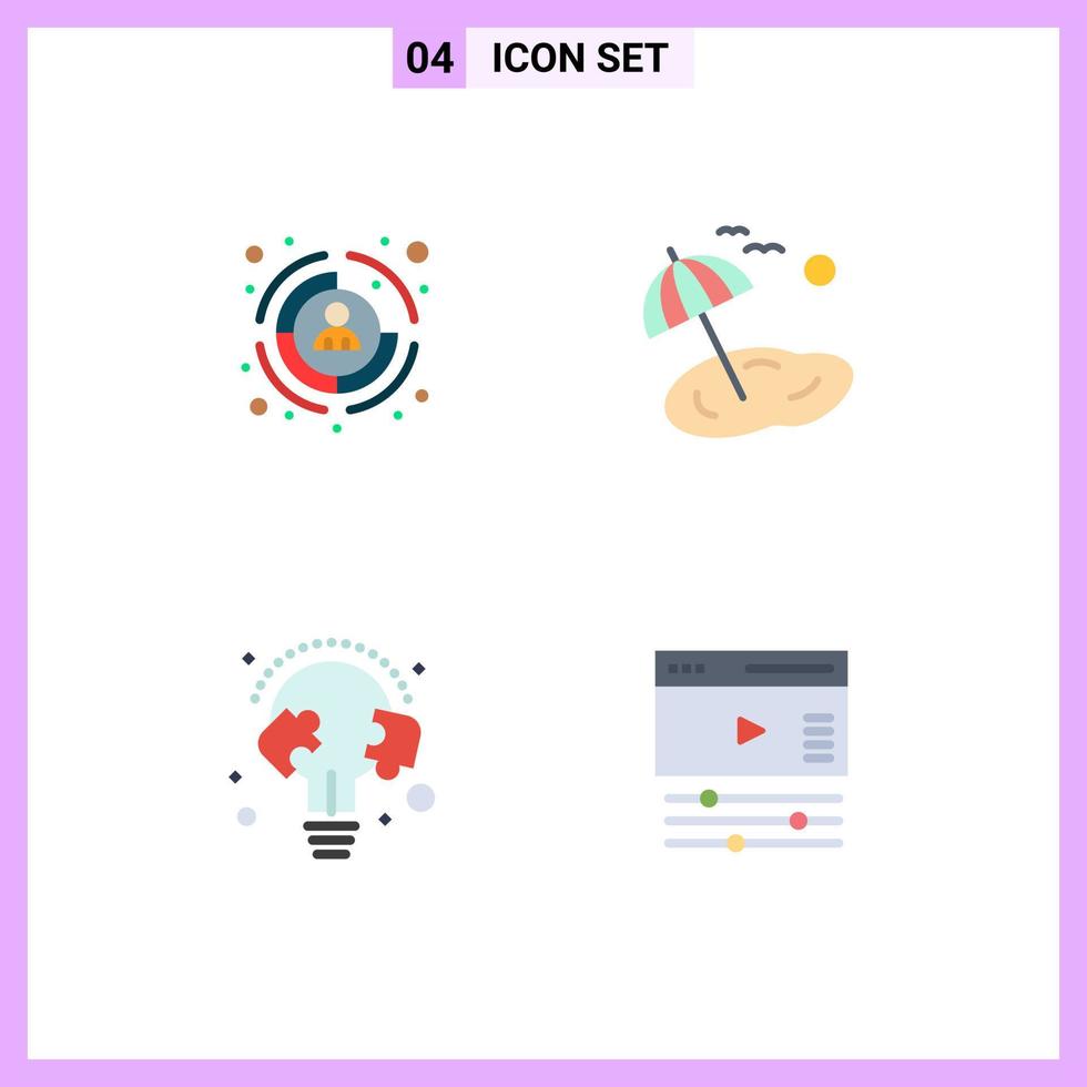 Group of 4 Flat Icons Signs and Symbols for business learn target tree puzzle Editable Vector Design Elements