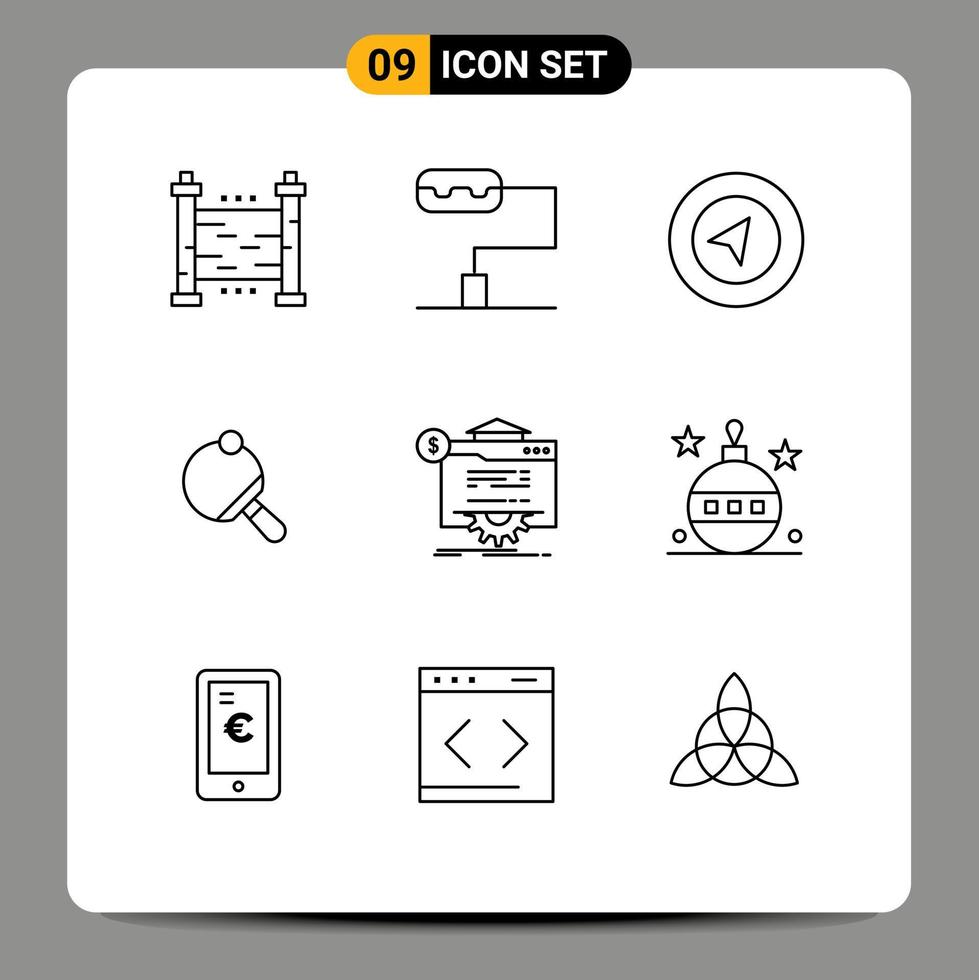 Group of 9 Outlines Signs and Symbols for christmas technology pong globe seo Editable Vector Design Elements