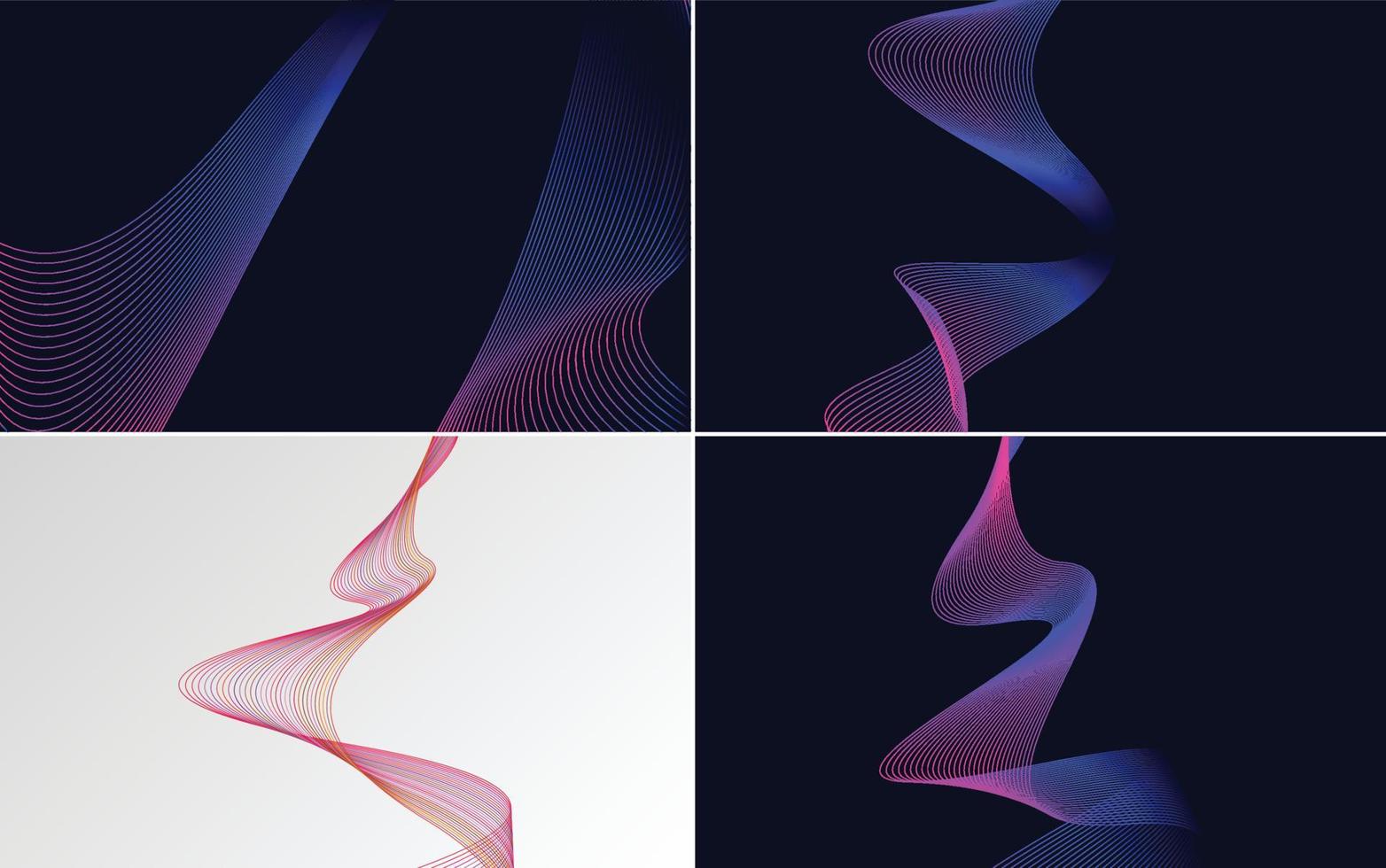 Set of 4 geometric wave pattern background Abstract waving line vector