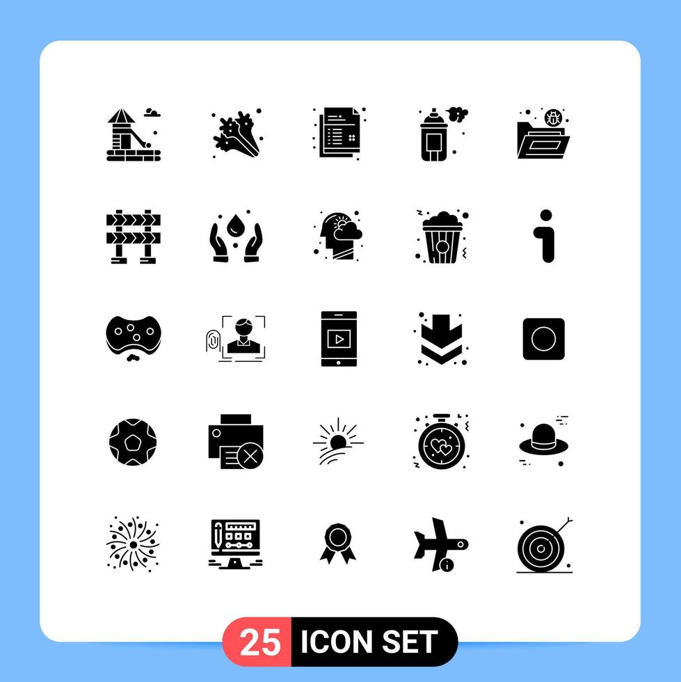 25 Solid Glyph concept for Websites Mobile and Apps folder bug document paint art Editable Vector Design Elements