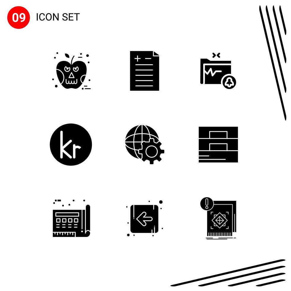 Editable Vector Line Pack of 9 Simple Solid Glyphs of internet control folder icelandic currency Editable Vector Design Elements