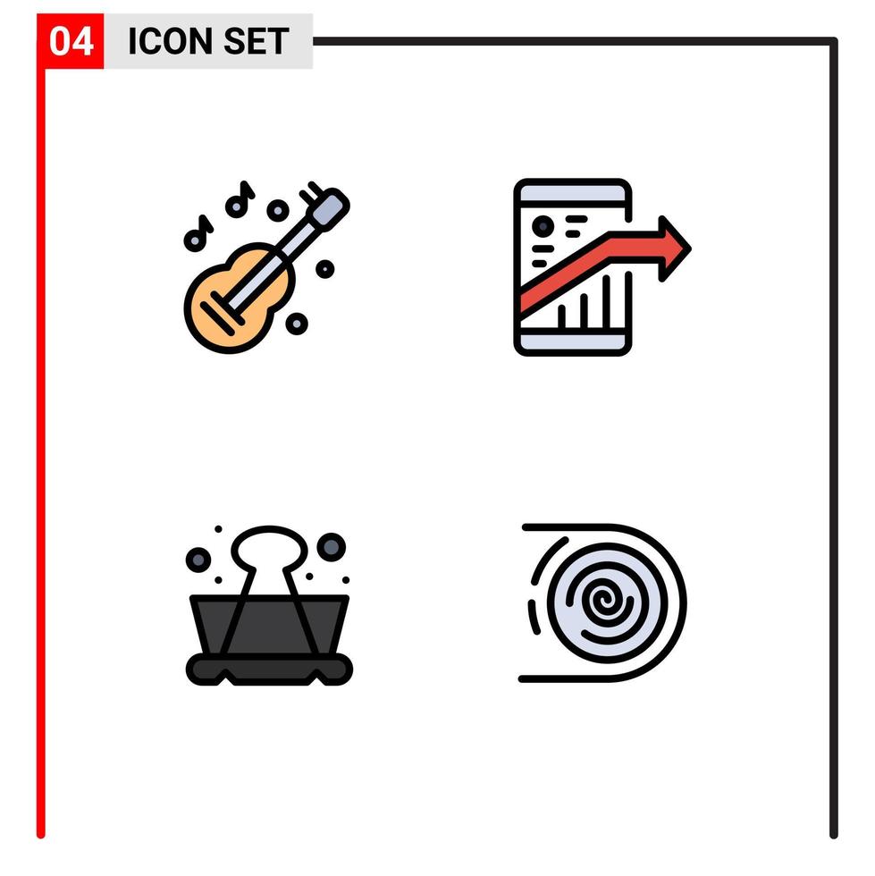 4 Filledline Flat Color concept for Websites Mobile and Apps guitar clip music marketing learning Editable Vector Design Elements