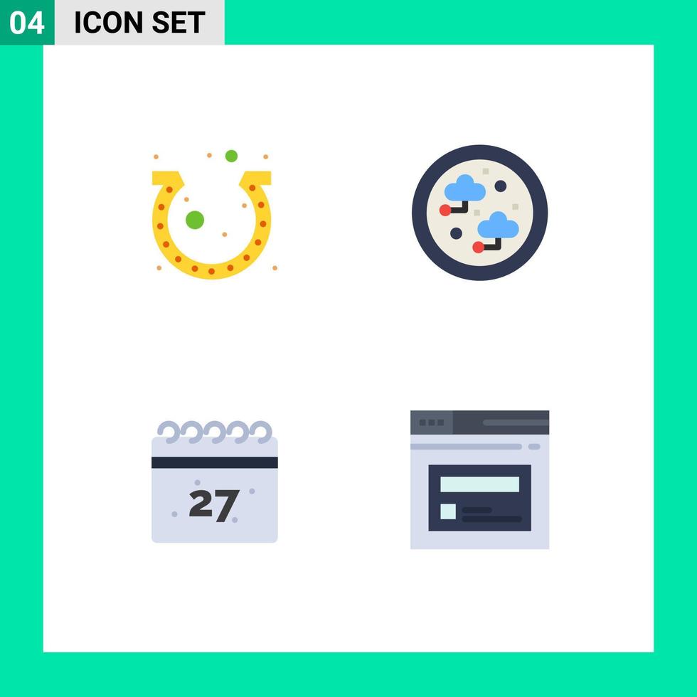 4 Creative Icons Modern Signs and Symbols of day summer horseshoe internet date Editable Vector Design Elements