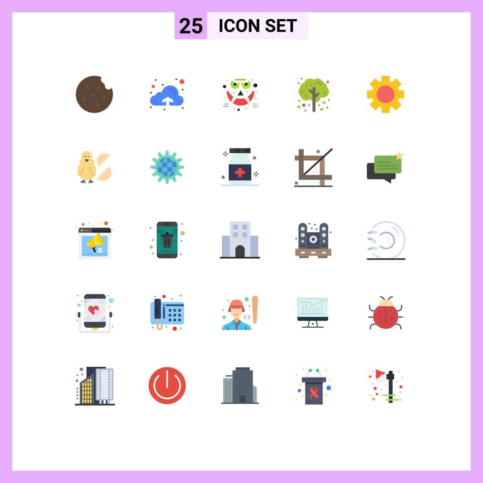Modern Set of 25 Flat Colors Pictograph of egg setting smiley education tree Editable Vector Design Elements