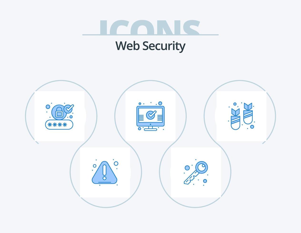 Web Security Blue Icon Pack 5 Icon Design. ddos. attack. authorize. page. mark vector