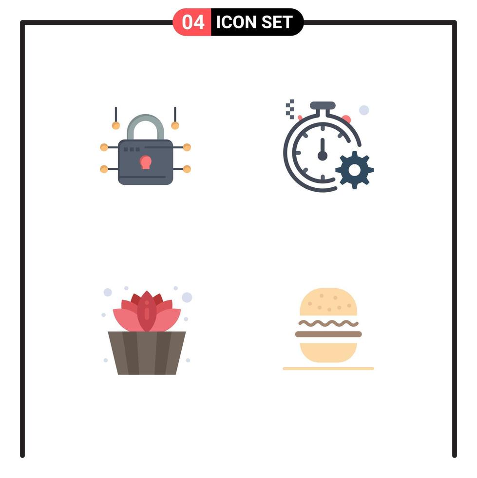 4 Universal Flat Icon Signs Symbols of louck bucket secure fast lotus Editable Vector Design Elements