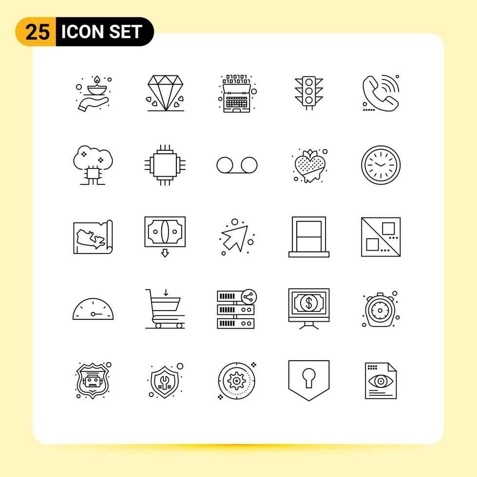 paquete de 25 líneas modernas, signos y símbolos para medios de impresión web, como elementos de diseño de vectores editables de inteligencia de signos de madre de luz de llamada