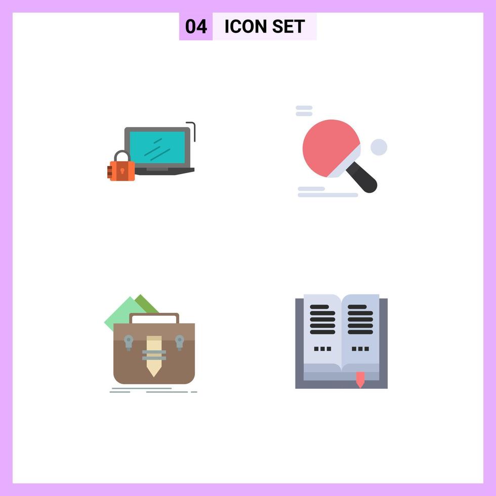 4 User Interface Flat Icon Pack of modern Signs and Symbols of computer ball lock sport bag Editable Vector Design Elements
