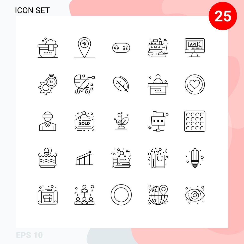 Set of 25 Modern UI Icons Symbols Signs for timer coding plus code waste Editable Vector Design Elements
