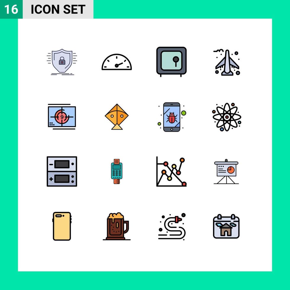 conjunto de 16 iconos modernos de la interfaz de usuario signos de símbolos para la seguridad del aeropuerto del banco del avión de la película elementos de diseño de vectores creativos editables