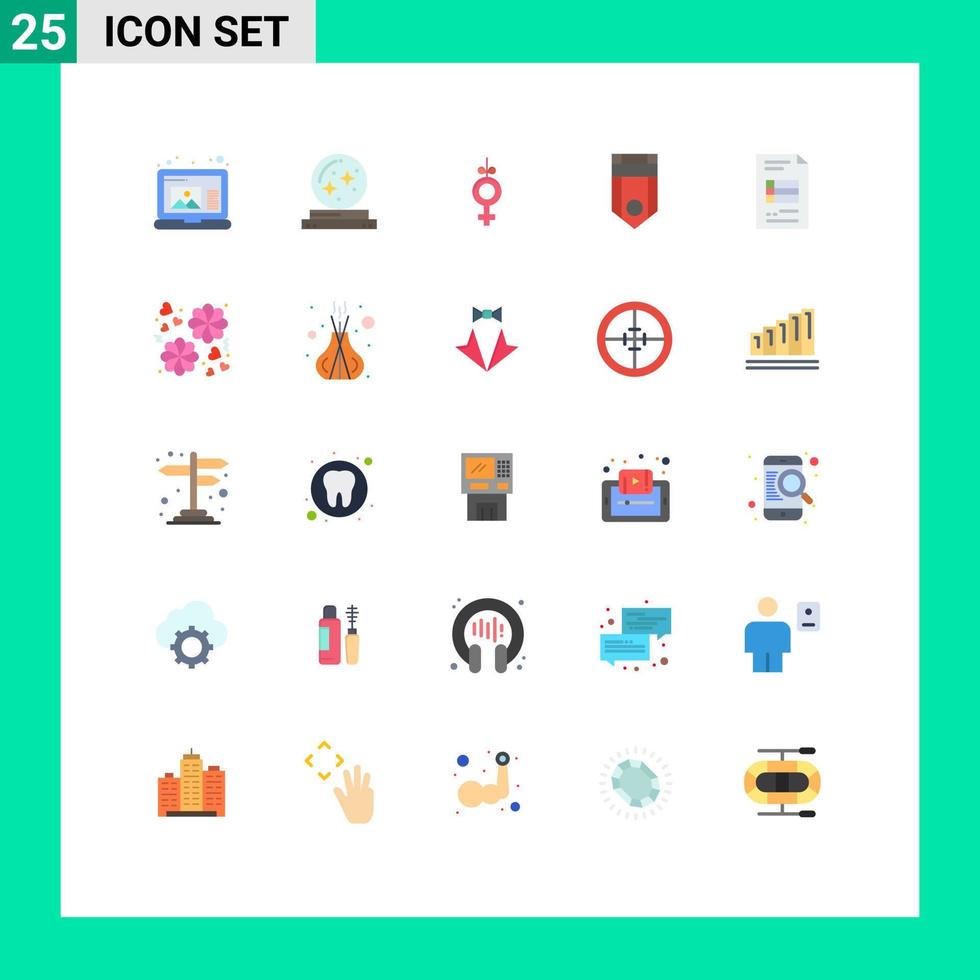 paquete de 25 signos y símbolos modernos de colores planos para medios de impresión web, como elementos de diseño de vectores editables militares de rango de género de informe comercial