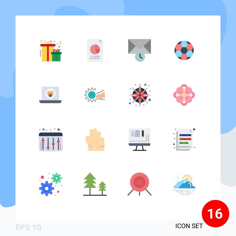grupo de 16 signos y símbolos de colores planos para video multimedia historia deporte fútbol paquete editable de elementos de diseño de vectores creativos